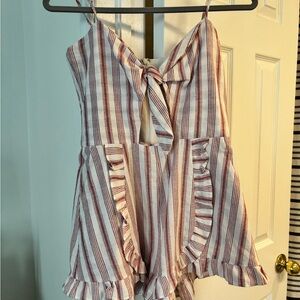 Runaway the Label Striped Spaghetti-Strap Romper in White and Red